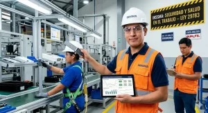especialista de INSSMA realizando monitoreo disergonomico en planta industrial