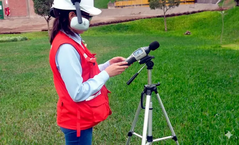 ingeniera haciendo monitoreo ambiental de ruido