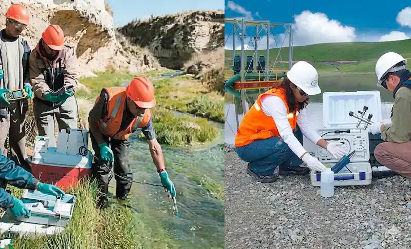 ingenieros realizando monitoreo de agua en campo