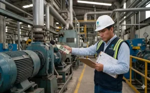 ingeniero haciendo medición de ruido ocupacional en planta