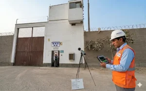 ingeniero realizando monitoreo de ruido ambiental en una empresa