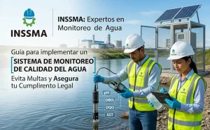 Ingeniero ambiental de INSSMA tomando muestras para un sistema de monitoreo de calidad del agua