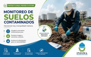 ingeniero realizando monitoreo de suelos contaminados mediante toma de muestras