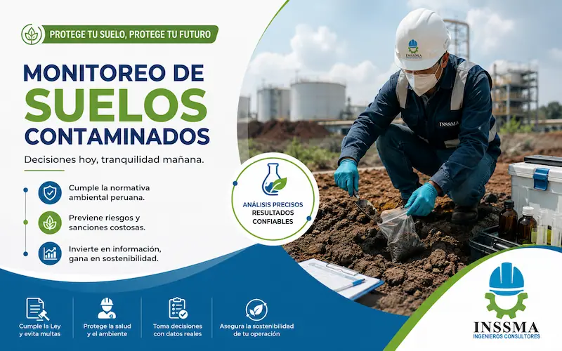 ingeniero realizando monitoreo de suelos contaminados mediante toma de muestras